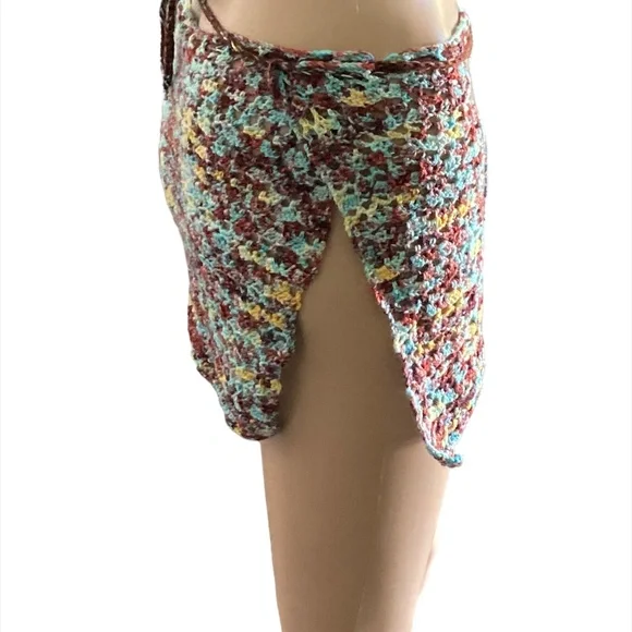 OOAK Crochet Tie Dye Mini Wrap Skirt Coverup Handmade - Picture 5 of 11